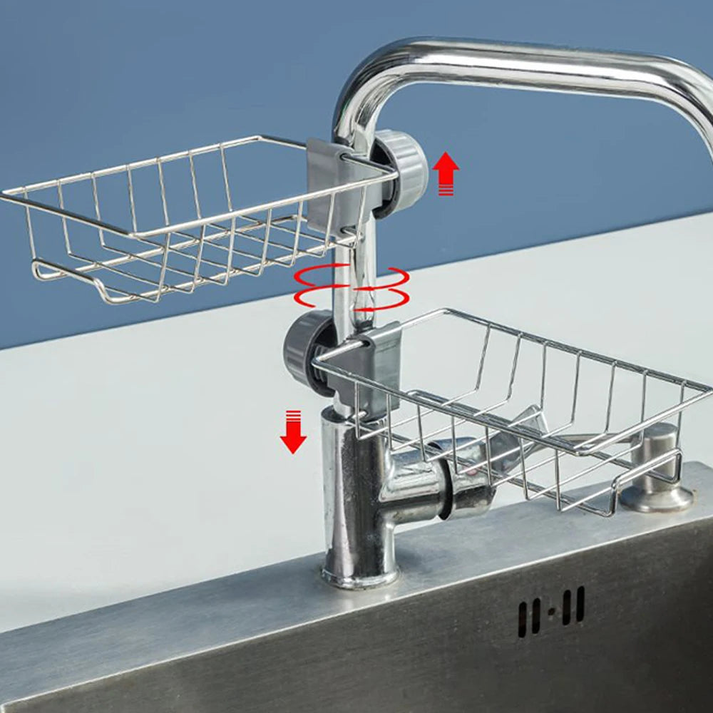 Kitchen Sink Drain Rack | Sponge Storage, Faucet Holder & Soap Drainer Organizer