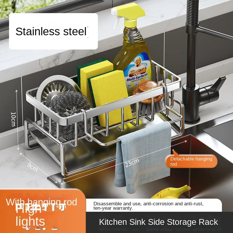 Kitchen Stainless Steel Sponge Drain Rack | Dishwashing Supplies & Dishcloth Storage