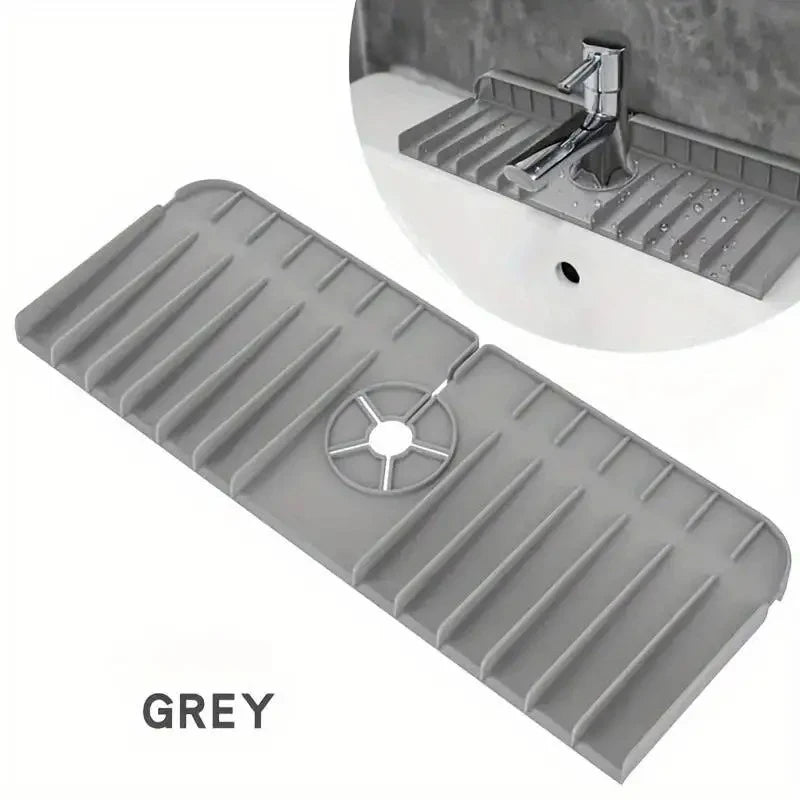 Silicone Faucet Mat | Dish Soap Sponge Holder & Sink Splash Guard Drain Pad