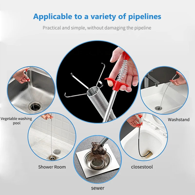 60cm Drain Snake | Spring Pipe Dredging Tool & Clog Remover for Kitchen & Bathroom