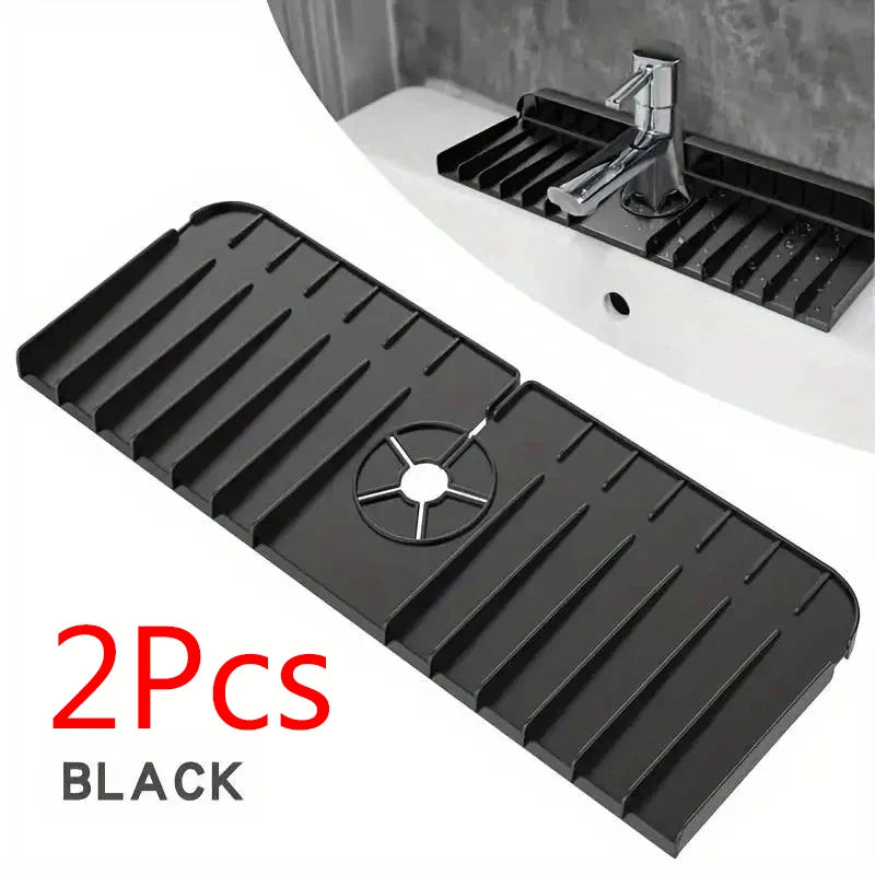 Silicone Faucet Mat | Dish Soap Sponge Holder & Sink Splash Guard Drain Pad