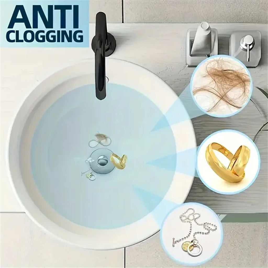 Universal Rebound Drain Plug Filter | Pop-Up Chrome Sink Stopper with Hair Catcher