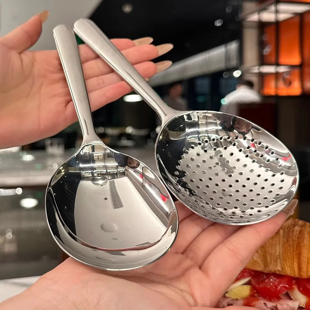 Stainless Steel Kitchen Serving Spoon & Colander | Heat-Resistant Handle with Drain Holes