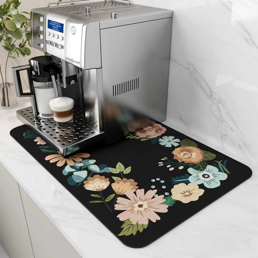 Coffee Machine Mat | Rubber Backing Water-Absorbent Dish Drying Pad & Kitchen Drainage Mat