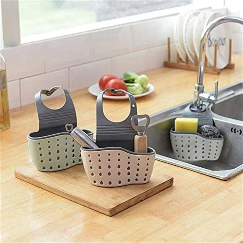 Sink Draining Hanging Basket | Adjustable Rubber Soap Sponge Shelf & Faucet Holder
