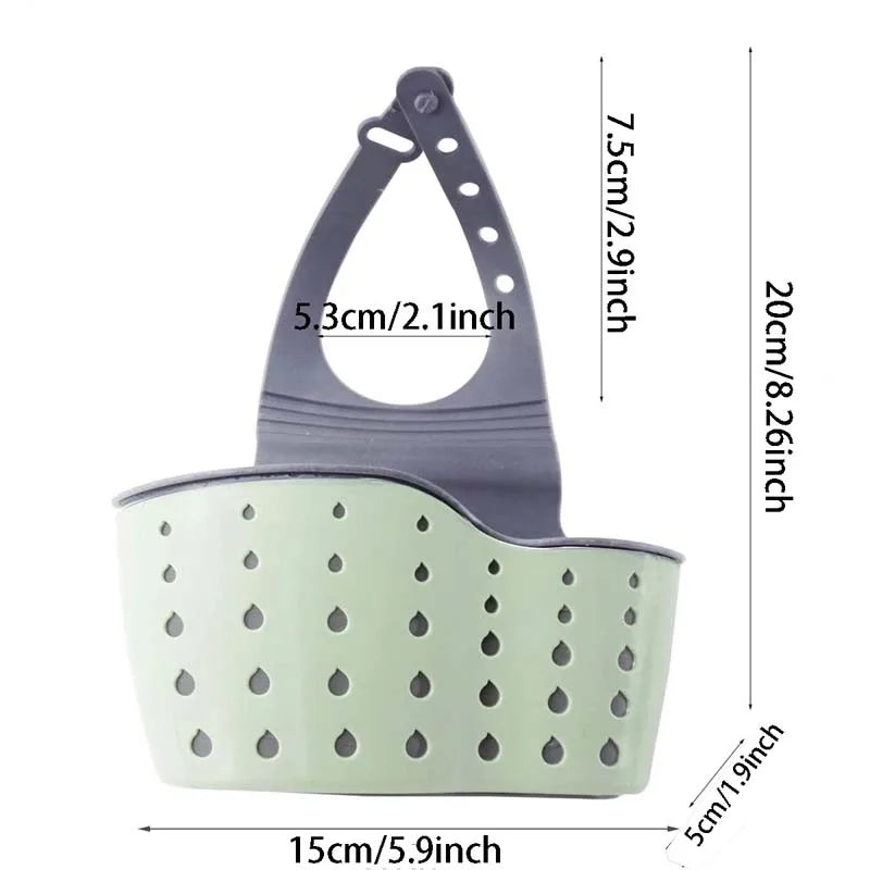 Sink Draining Hanging Basket | Adjustable Rubber Soap Sponge Shelf & Faucet Holder