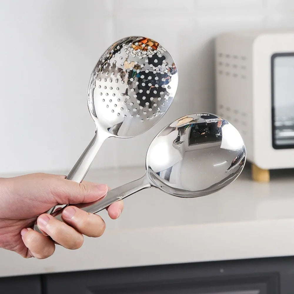 Stainless Steel Kitchen Serving Spoon & Colander | Heat-Resistant Handle with Drain Holes