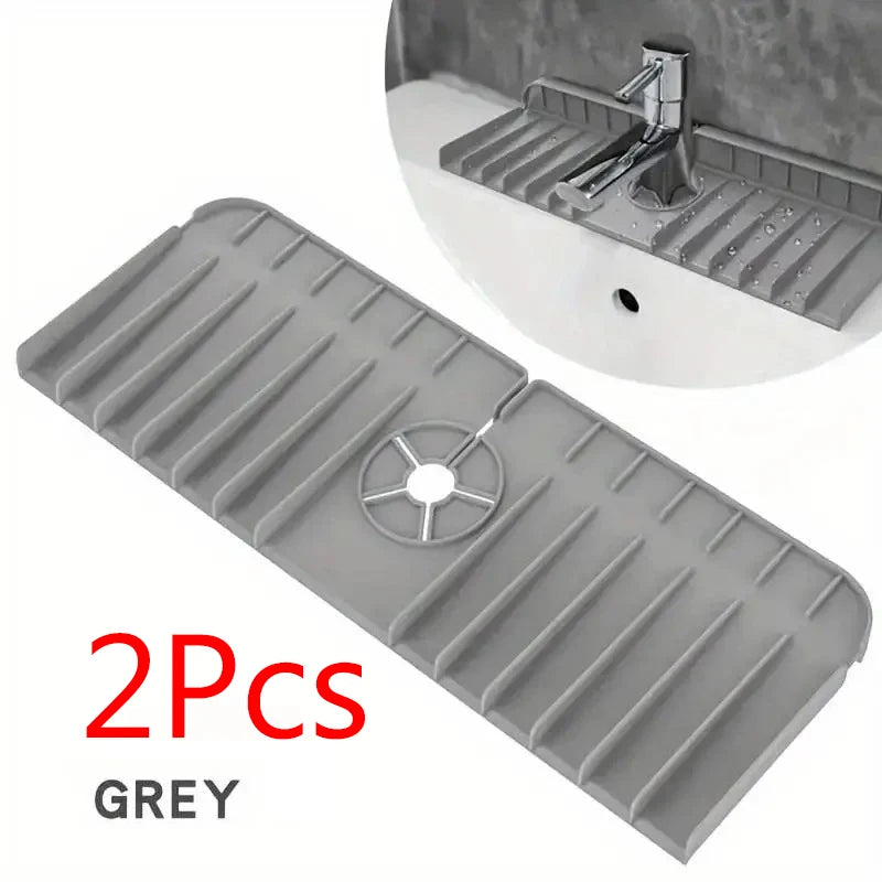 Silicone Faucet Mat | Dish Soap Sponge Holder & Sink Splash Guard Drain Pad