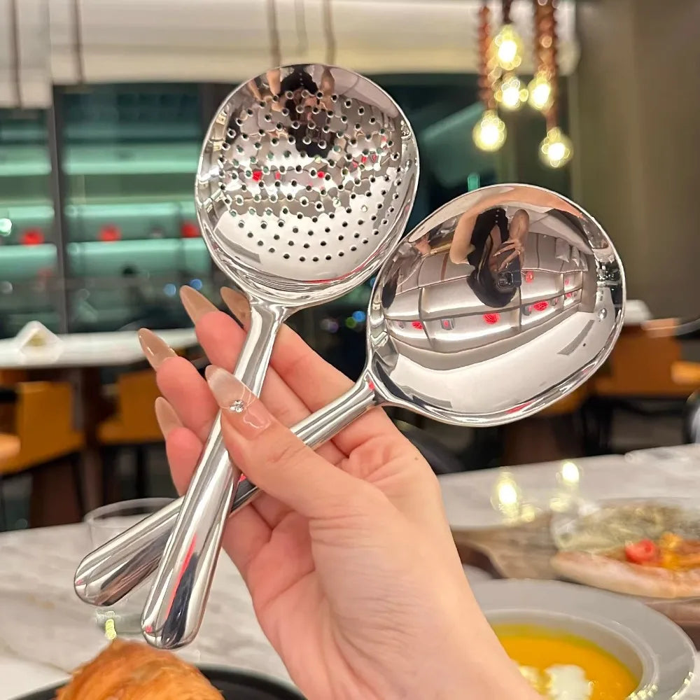 Stainless Steel Kitchen Serving Spoon & Colander | Heat-Resistant Handle with Drain Holes