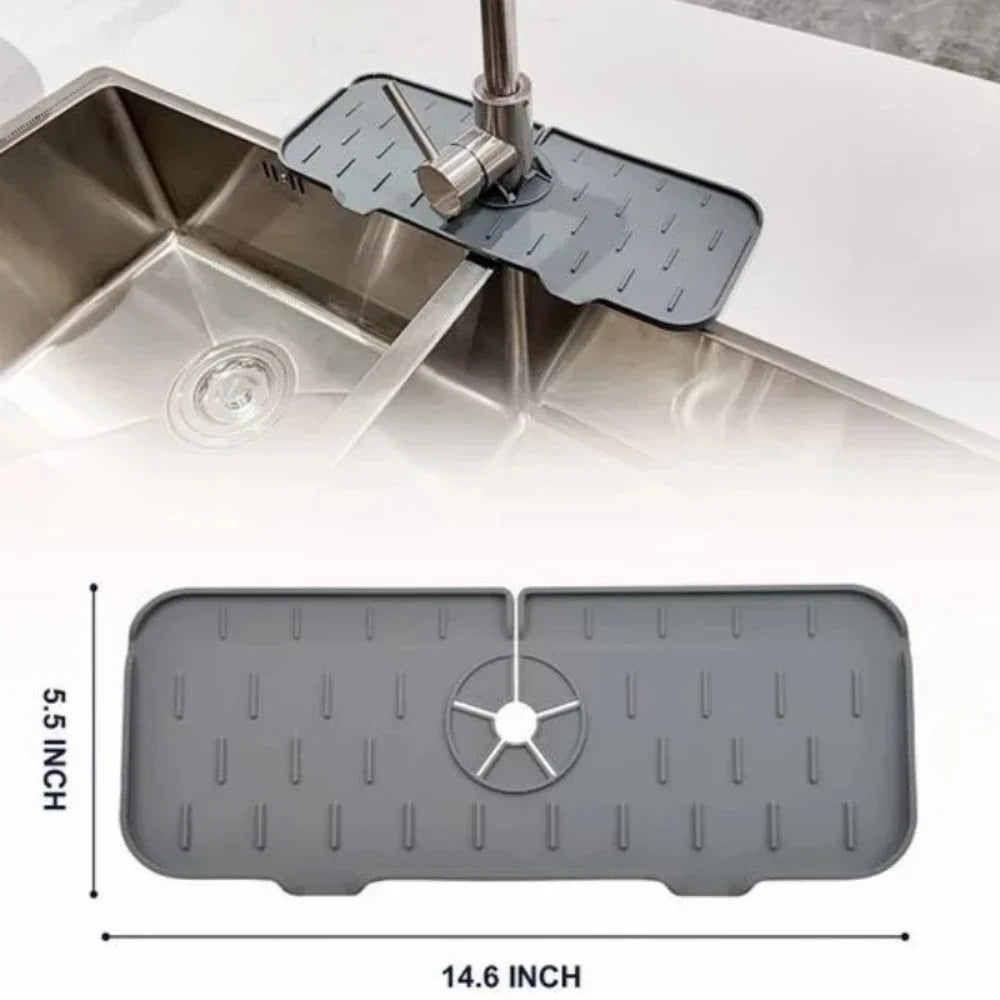 Silicone Kitchen Faucet Mat | Sink Splash Catcher & Countertop Drain Pad