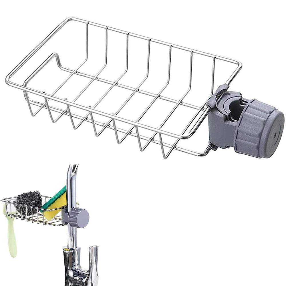 Kitchen Sink Drain Rack | Sponge Storage, Faucet Holder & Soap Drainer Organizer