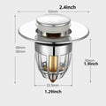 Universal Rebound Drain Plug Filter | Pop-Up Chrome Sink Stopper with Hair Catcher