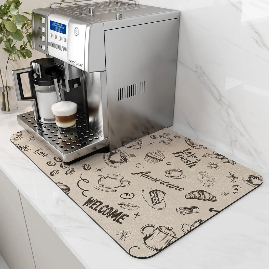 Coffee Machine Mat | Rubber Backing Water-Absorbent Dish Drying Pad & Kitchen Drainage Mat
