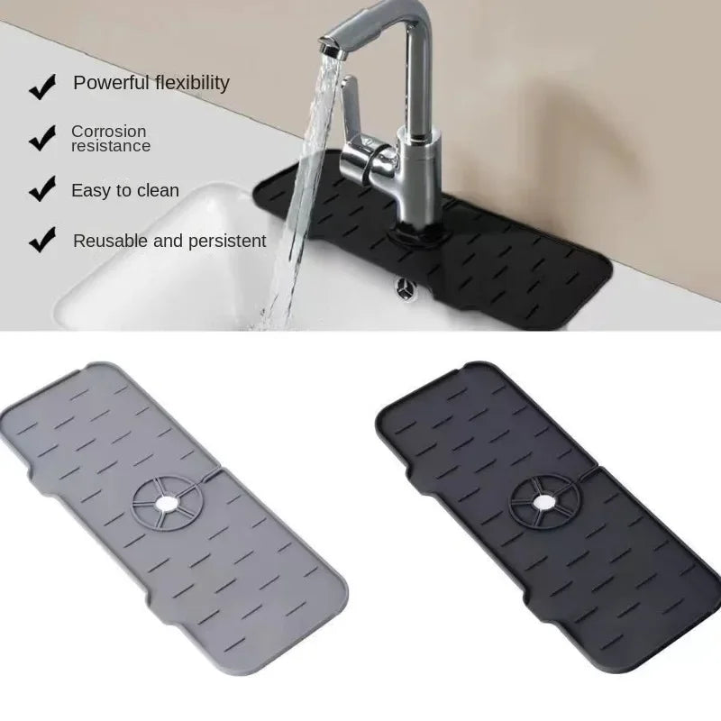 Silicone Kitchen Faucet Mat | Sink Splash Catcher & Countertop Drain Pad