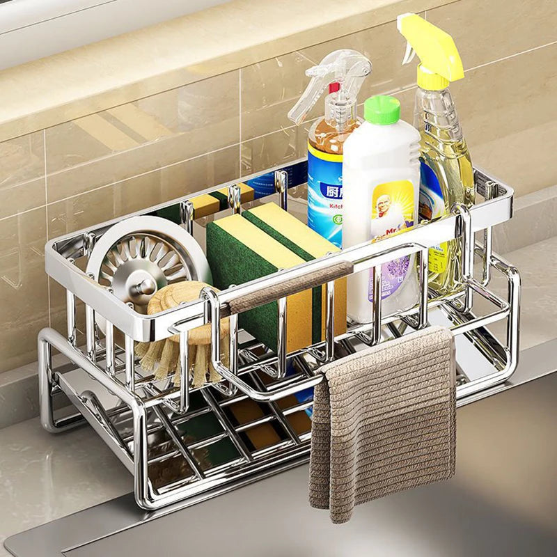 Kitchen Stainless Steel Sponge Drain Rack | Dishwashing Supplies & Dishcloth Storage