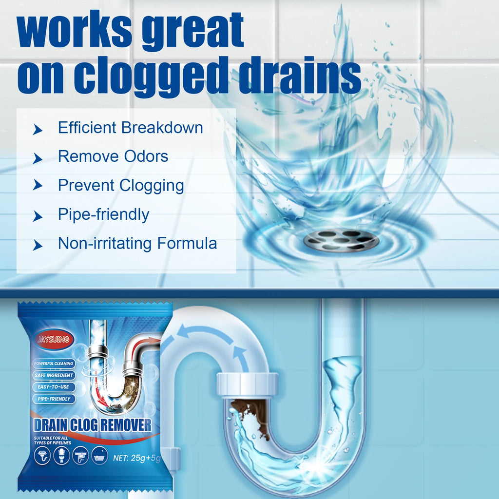 Fast Acting Drain Cleaner Powder | Hair & Grease Dissolver & Odor Eliminator
