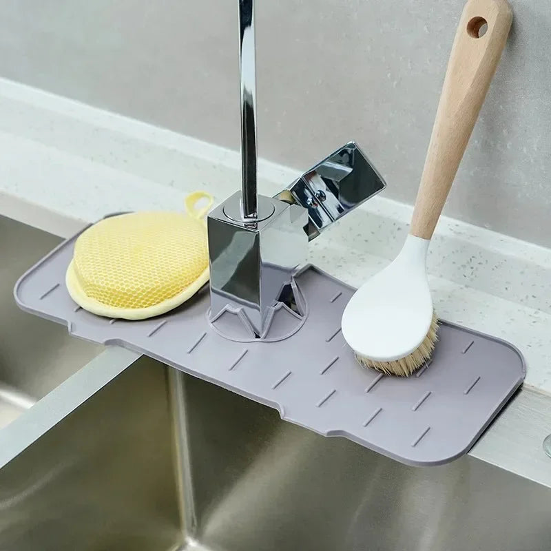 Silicone Kitchen Faucet Mat | Sink Splash Catcher & Countertop Drain Pad
