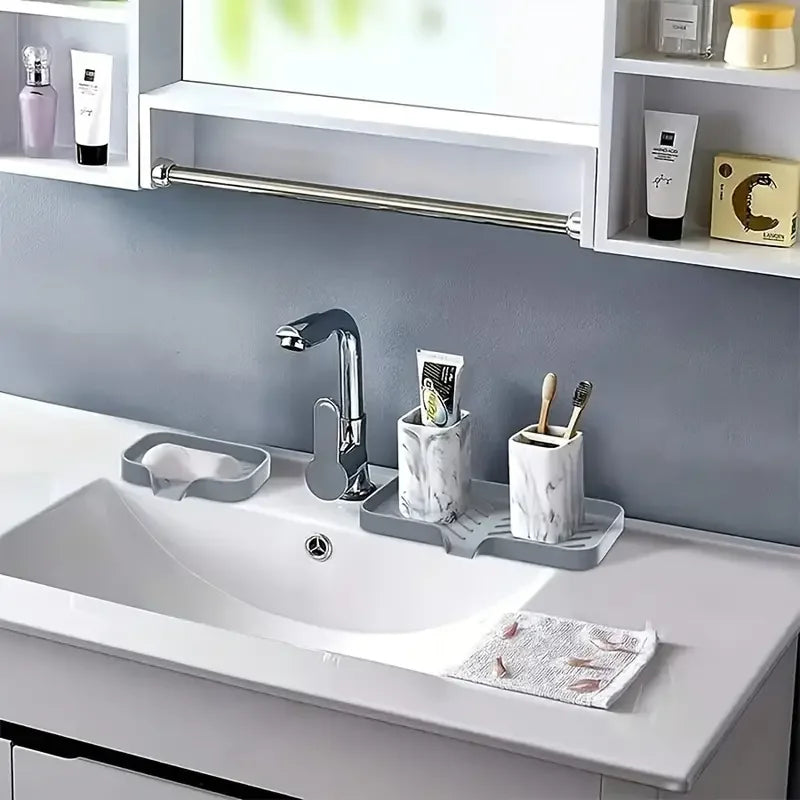 Silicone Faucet Mat & Sink Tray | Soap Dispenser Sponge Drain Pad