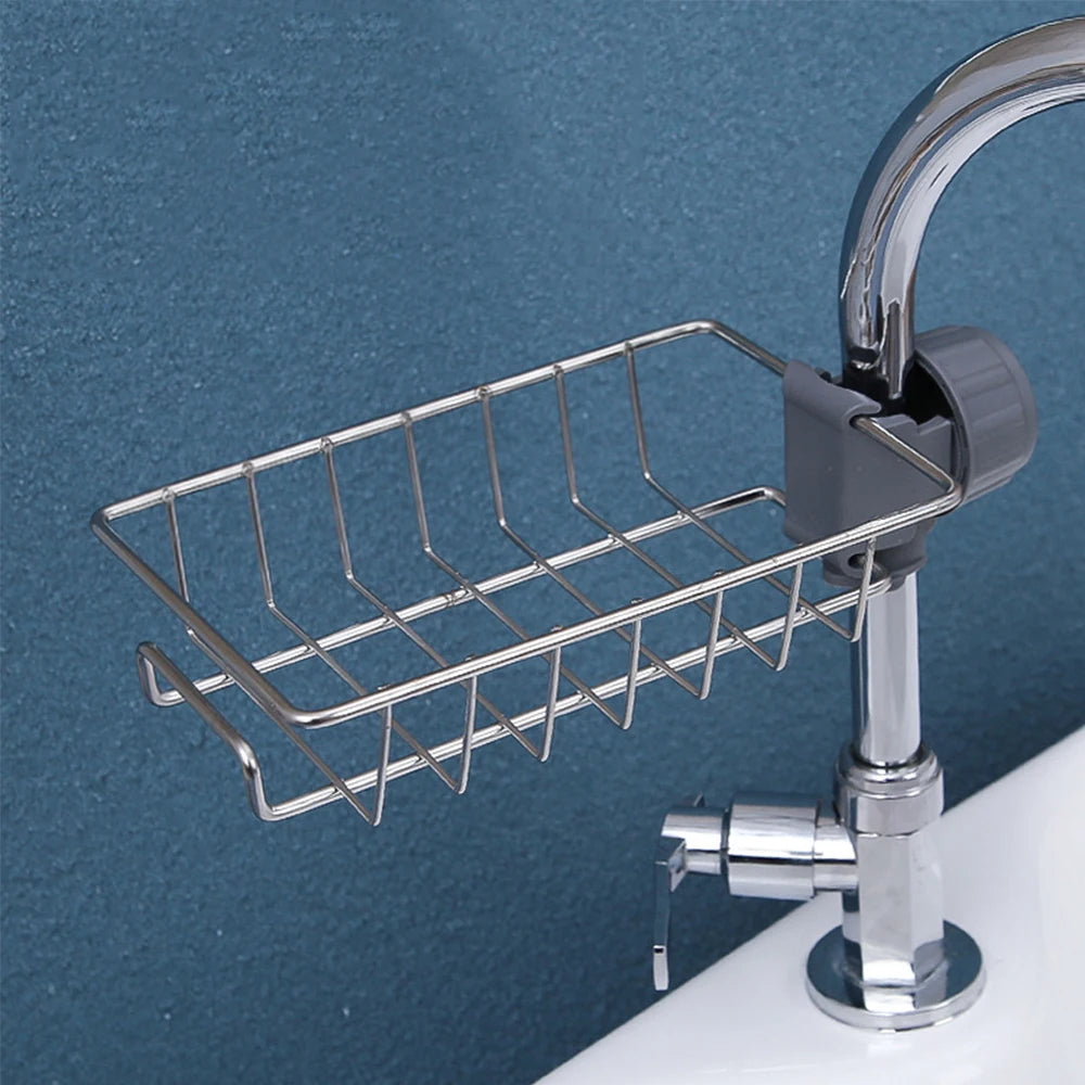 Kitchen Sink Drain Rack | Sponge Storage, Faucet Holder & Soap Drainer Organizer
