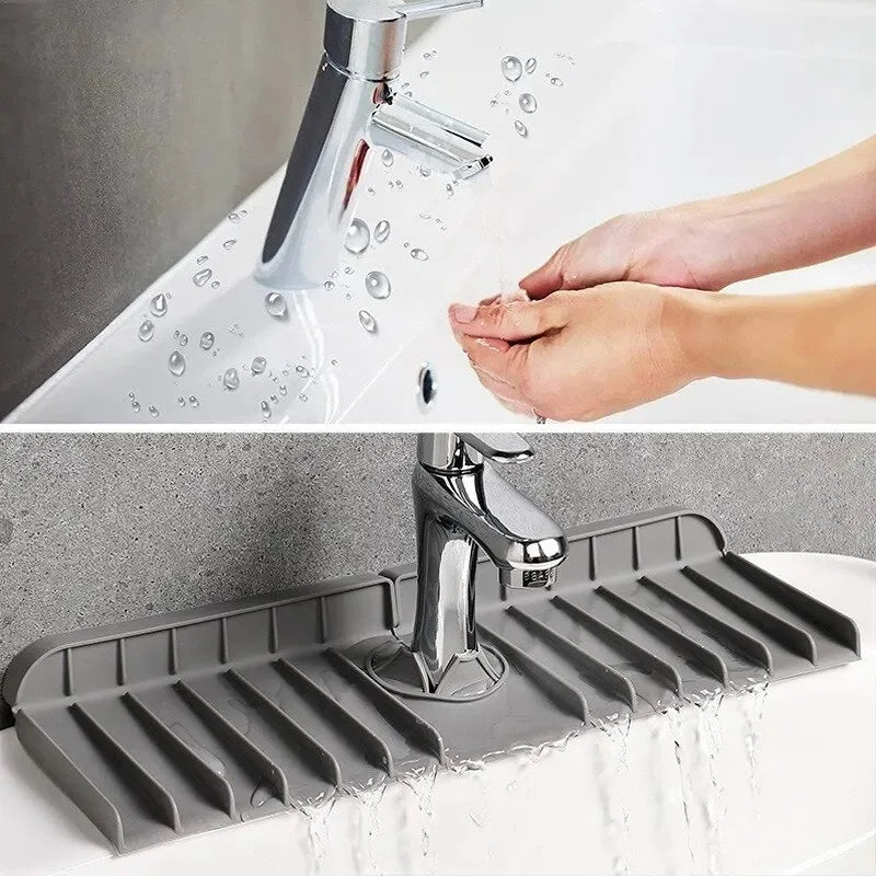 Silicone Faucet Mat | Dish Soap Sponge Holder & Sink Splash Guard Drain Pad
