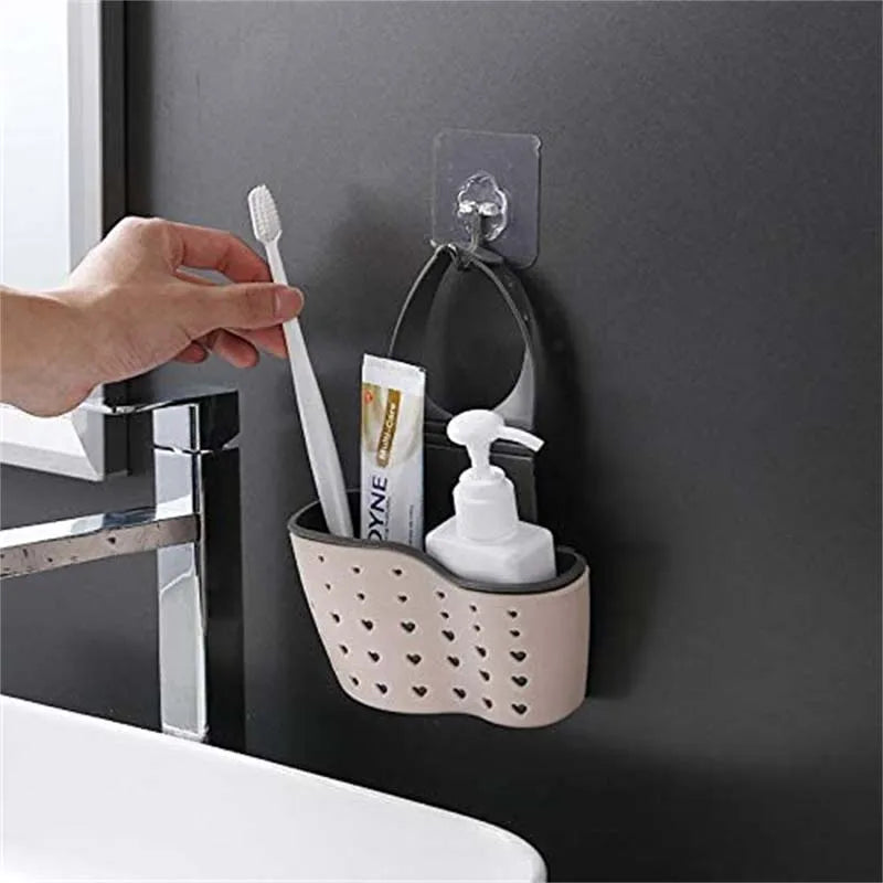 Sink Draining Hanging Basket | Adjustable Rubber Soap Sponge Shelf & Faucet Holder