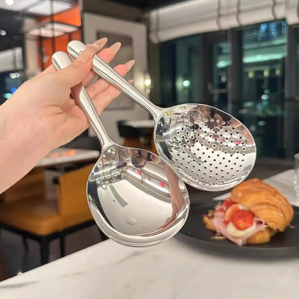 Stainless Steel Kitchen Serving Spoon & Colander | Heat-Resistant Handle with Drain Holes
