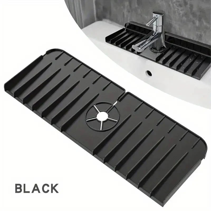 Silicone Faucet Mat | Dish Soap Sponge Holder & Sink Splash Guard Drain Pad