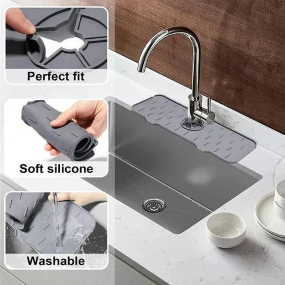 Silicone Kitchen Faucet Mat | Sink Splash Catcher & Countertop Drain Pad