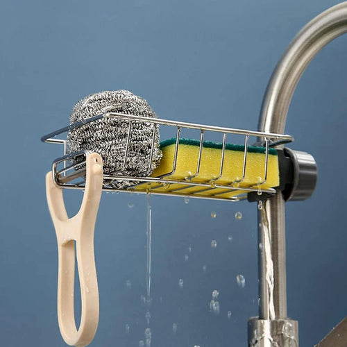 Kitchen Sink Drain Rack | Sponge Storage, Faucet Holder & Soap Drainer Organizer