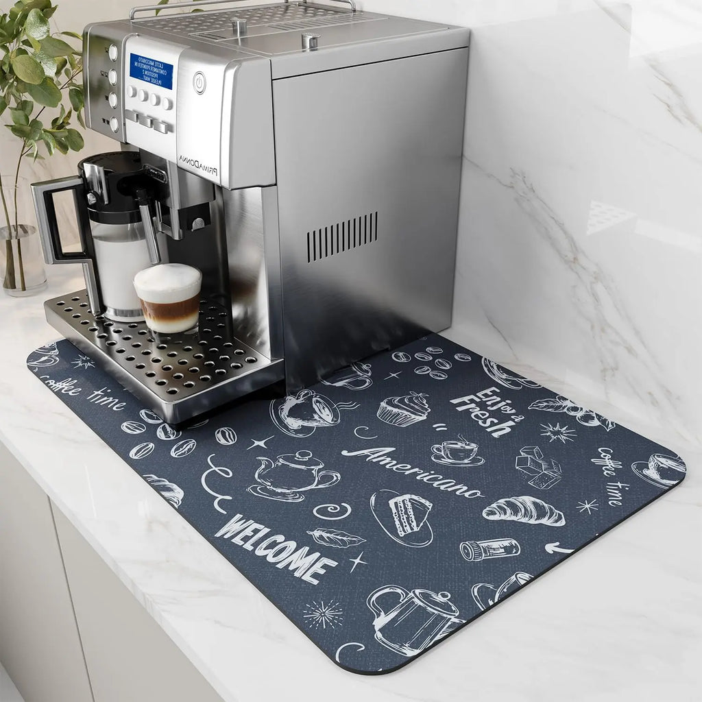 Coffee Machine Mat | Rubber Backing Water-Absorbent Dish Drying Pad & Kitchen Drainage Mat