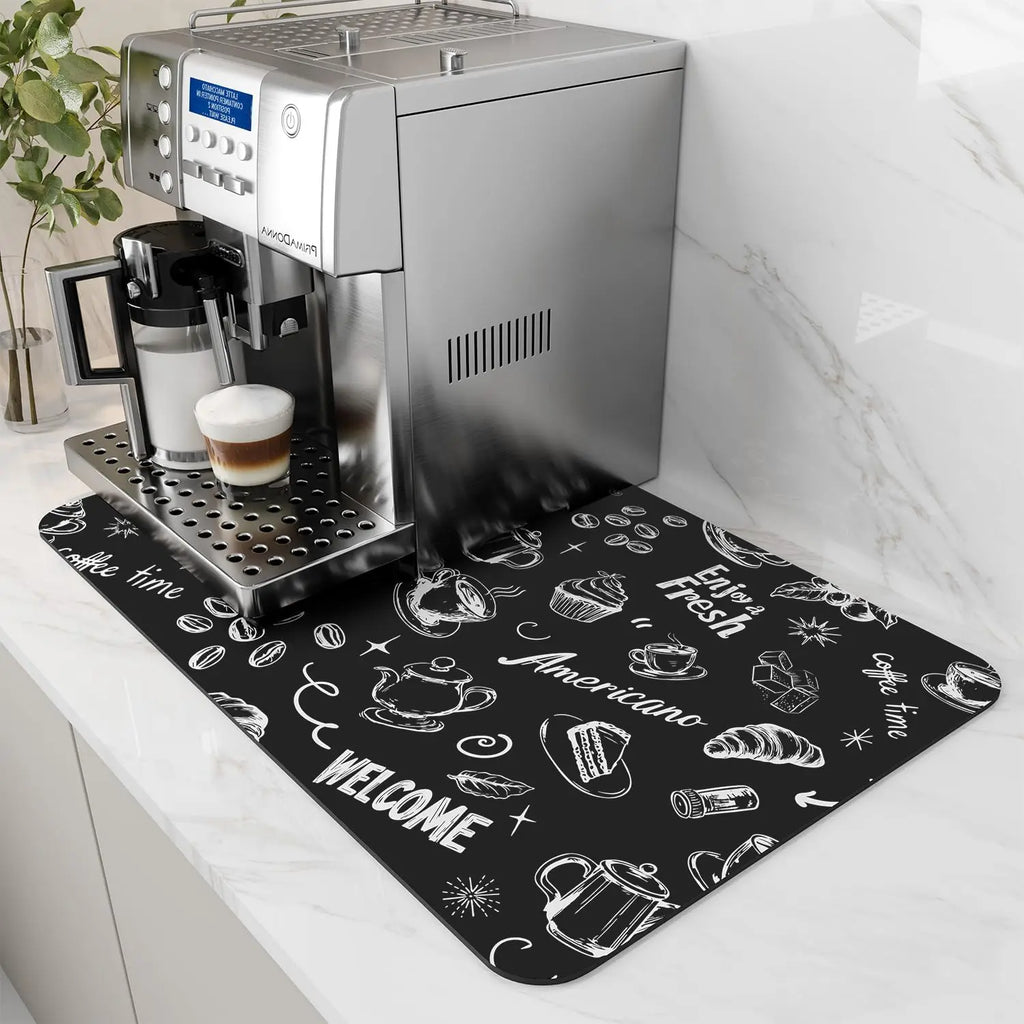 Coffee Machine Mat | Rubber Backing Water-Absorbent Dish Drying Pad & Kitchen Drainage Mat