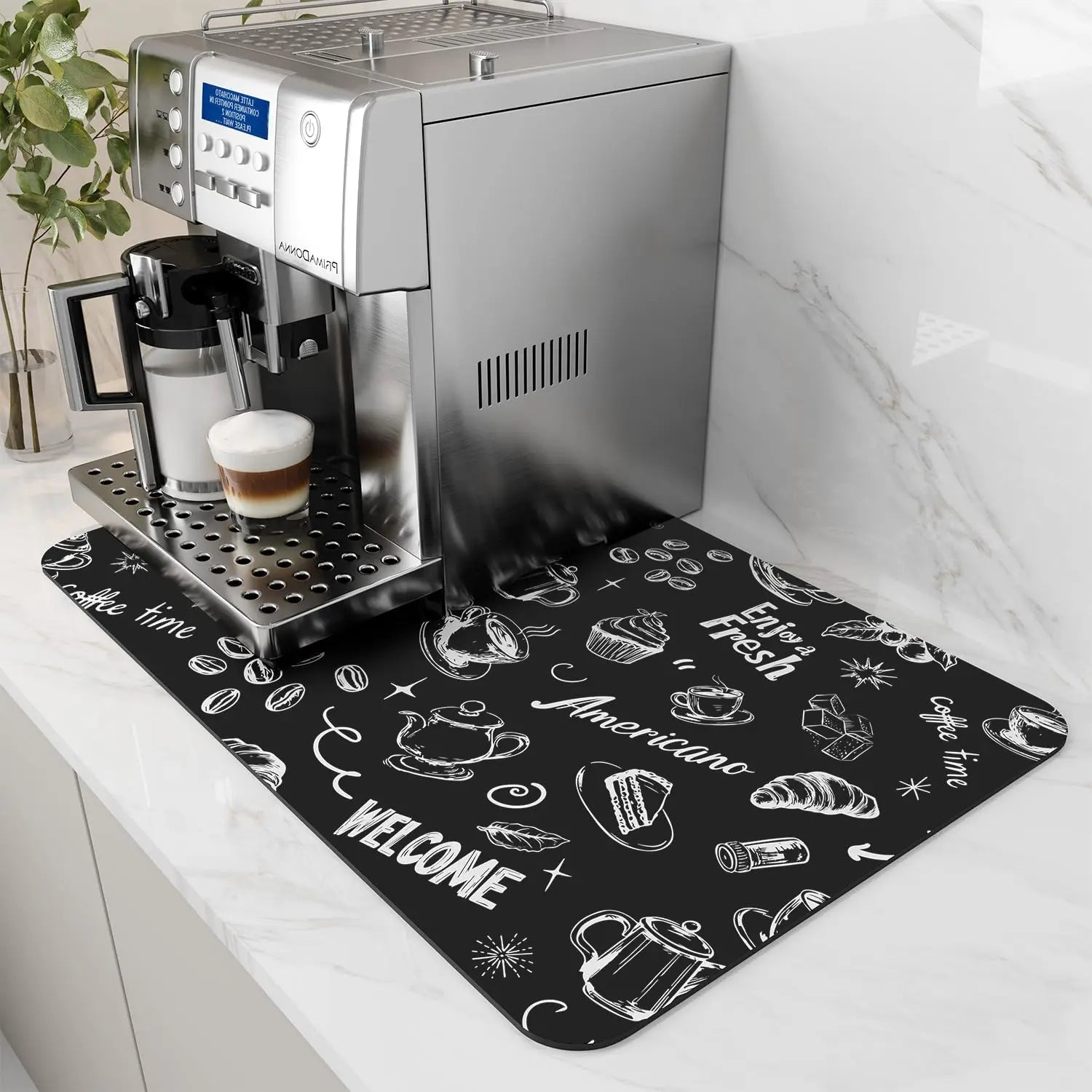 Coffee Machine Mat | Rubber Backing Water-Absorbent Dish Drying Pad & Kitchen Drainage Mat