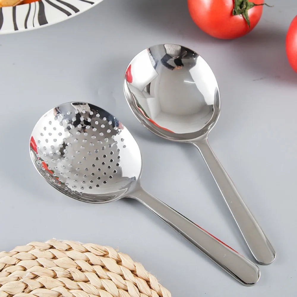 Stainless Steel Kitchen Serving Spoon & Colander | Heat-Resistant Handle with Drain Holes