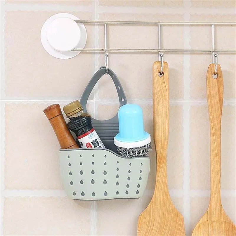 Sink Draining Hanging Basket | Adjustable Rubber Soap Sponge Shelf & Faucet Holder