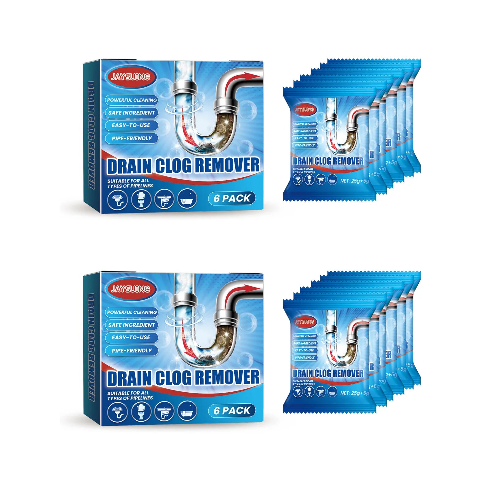Fast Acting Drain Cleaner Powder | Hair & Grease Dissolver & Odor Eliminator