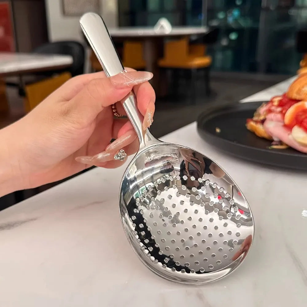 Stainless Steel Kitchen Serving Spoon & Colander | Heat-Resistant Handle with Drain Holes