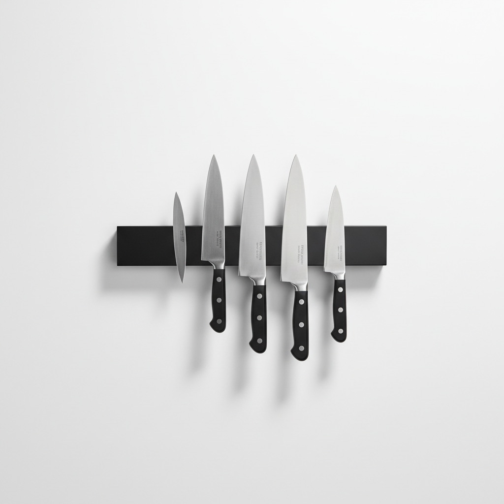 Magnetic knife strip organizer product shot on white background