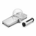 Adjustable mandoline slicer with safety guard product shot on white background